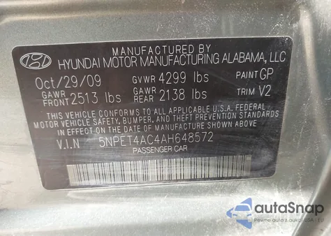 2010 Hyundai Sonata Gls from USA, damaged, VIN 5NPET4AC4AH648572